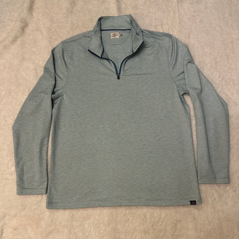 Faherty Movement Quarter Zip - Teal Stone Feeder Stripe - Size Large